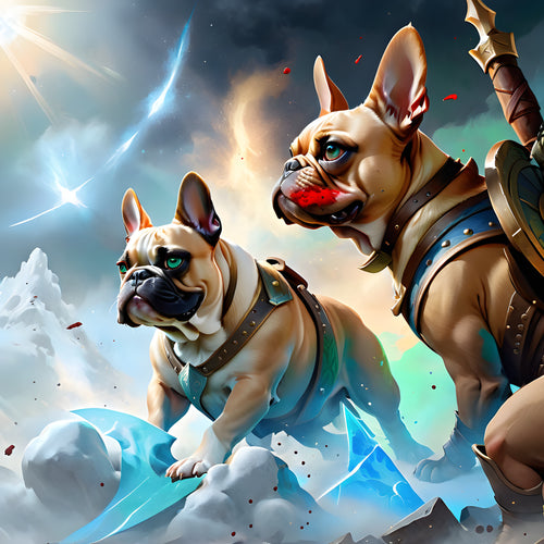 Two French Bulldogs as Viking Warriors