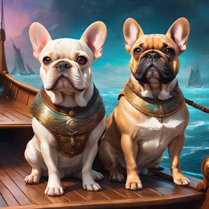 Two French Bulldogs as Napoleonic Royalty on board ship